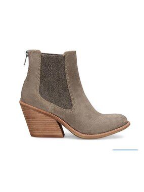 Söfft Tara Taupe Suede Ankle Western Boho Cowgirl Boots Womens 8.5 Stacked Heel